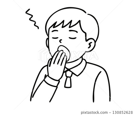 Line drawing illustration of a boy yawning 130852628