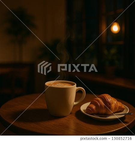 Steaming Latte in Night Cafe Steaming Latte in Night Cafe 130852716