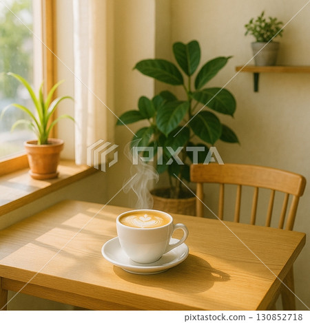 Morning Latte in Sunlit Cozy Cafe Morning Latte in Sunlit Cozy Cafe 130852718