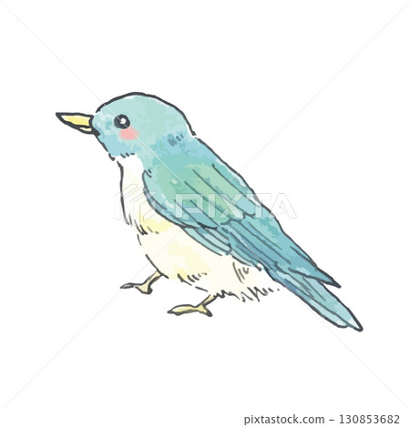 可愛的小鳥插圖（藍色） 130853682
