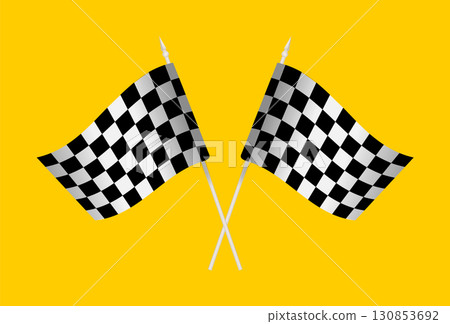 Two crossed checkered racing flag. isolated on background. orange and white. 130853692