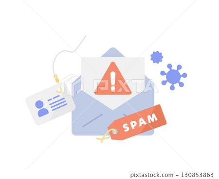 Vector illustration of spam emails and phishing scams (security measures/warnings) 130853863