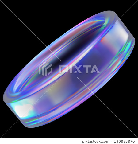 3D vector realistic transparent holographic iridescent glass coin purple glare effect, game token casino chip side view 130853870