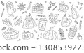 Hand drawn outline pumpkin latte set 130853922