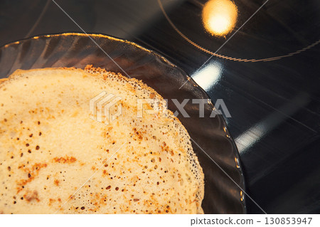 Background of homemade Russian pancakes Bliny on Shrovetide - Maslenitsa 130853947