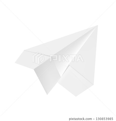 Realistic handmade paper plane 3d vector icon, white paper sheet folded into airplane shape, origami aircraft model Realistic handmade paper plane 3d vector icon, white paper sheet folded into airplane shape, origami aircraft model 130853985