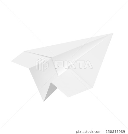 Realistic white paper airplane, origami style, isolated background. 130853989