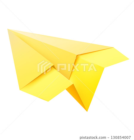 Vector realistic paper airplane, yellow, flying up, left, origami. 130854007