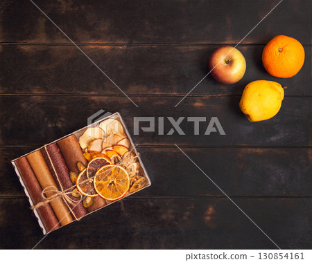 Gift with healthy sweets. Sweet fruit snacks in a package - pastilles and dried fruit. Fruit candy, Sugar Free, healthy nutrition Gift with healthy sweets. Sweet fruit snacks in a package - pastilles and dried fruit. Fruit candy, Sugar Free, healthy nutrition 130854161