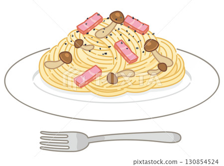 Shimeji mushroom and bacon peperoncino (with fork) 130854524