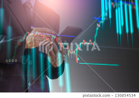 Stock market or forex trading graph and candlestick chart suitable for financial investment concept. Economy trends background for business idea and all art work design. Abstract finance background. 130854534
