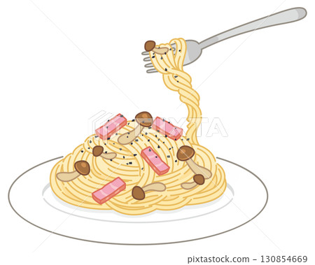 Shimeji mushroom and bacon peperoncino (scooped with a fork) Shimeji mushroom and bacon peperoncino (scooped with a fork) 130854669