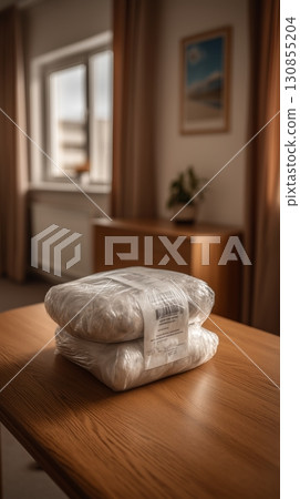 A large package is on the table. 130855204