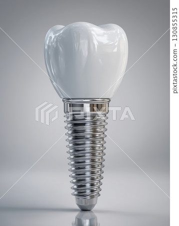 A highly detailed, realistic dental implant on a clean white background.  130855315