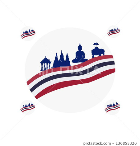 thai national flag day Design free vector illustration Thai Ribbon Flags on Blue Backgrounds 130855320