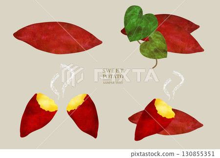 Sweet potato illustration material set (watercolor style vector) 130855351