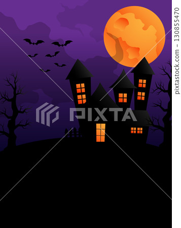 haunted house in night background for halloween 130855470