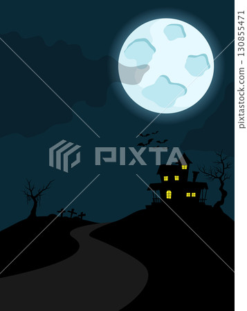 haunted house in night background for halloween haunted house in night background for halloween 130855471