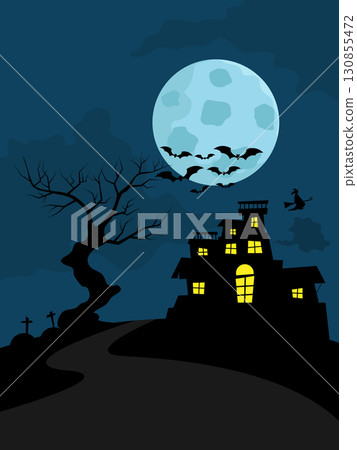 haunted house in night background for halloween haunted house in night background for halloween 130855472