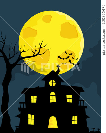 haunted house in night background for halloween 130855473