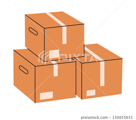 Stacked boxes. Carton boxes, cargo cardboard warehouse boxes stack flat vector illustration. Cartoon delivery containers on white background Stacked boxes. Carton boxes, cargo cardboard warehouse boxes stack flat vector illustration. Cartoon delivery containers on white background 130855631