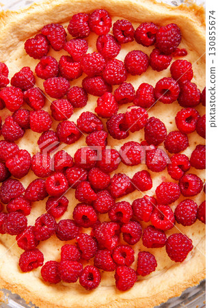 Background of raspberries on Shortcake dough Background of raspberries on Shortcake dough 130855674