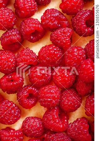 Background of raspberries on Shortcake dough 130855676