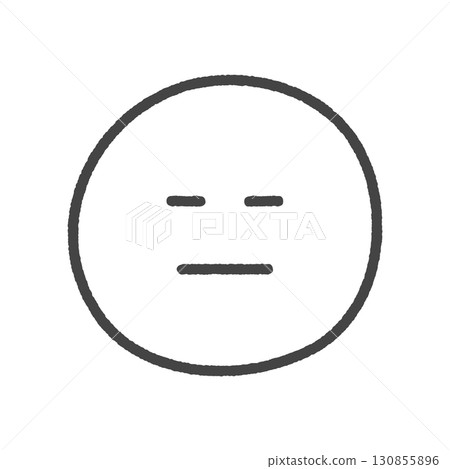 Hand-drawn expressionless face emoji - Simple black line drawing illustration to express a straight face, ignorance, silence, etc. Hand-drawn expressionless face emoji - Simple black line drawing illustration to express a straight face, ignorance, silence, etc. 130855896