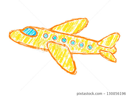 Chalk drawing of a yellow airplane. Hand drawn crayon scribble style illustration with playful and cheerful mood. Chalk drawing of a yellow airplane. Hand drawn crayon scribble style illustration with playful and cheerful mood. 130856196