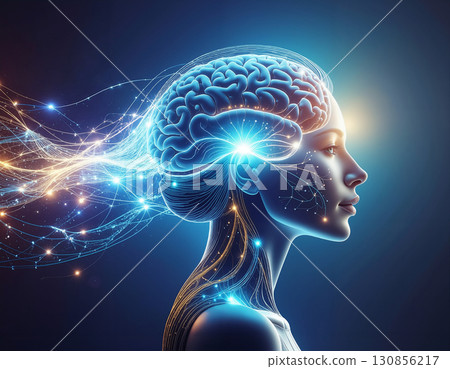 Futuristic Woman with Digital Brain Connections 130856217