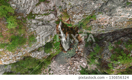 Aerial Drone View of Grunas Waterfall in Theth 130856324