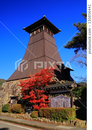 Autumn leaves at the clock tower of Shinkoro (Izushi-cho, Toyooka City, Hyogo Prefecture) 130856441