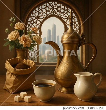 still life with antique tea pot, tea pot 130856451