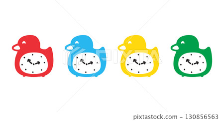 duck vector alarm clock time watch icon toy logo cartoon character rubber duck bird chicken symbol doodle isolated illustration design 130856563