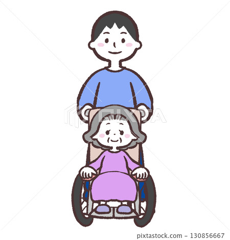 一名男子推著輪椅的插圖 一名男子推著輪椅的插圖 130856667