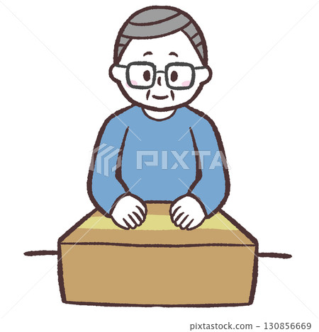 一位老人關閉紙箱的插圖 一位老人關閉紙箱的插圖 130856669