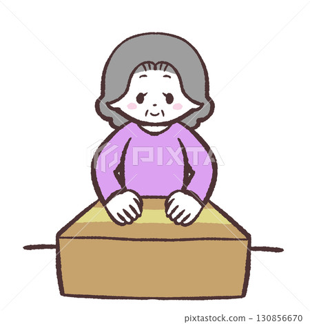一位老年婦女關閉紙箱的插圖 130856670