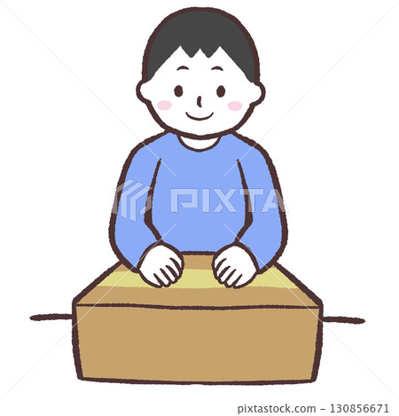 Illustration of a man closing a cardboard box 130856671