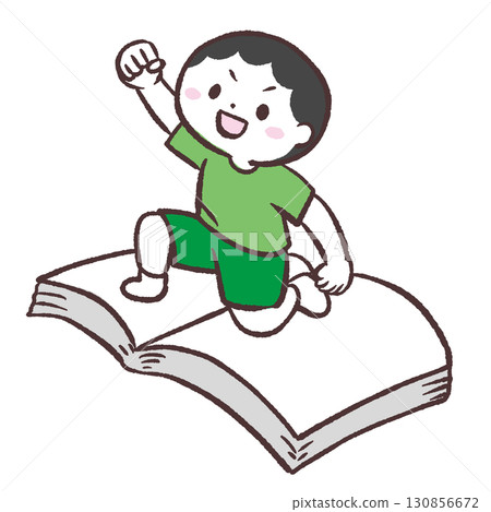 Illustration of a boy riding on a book 130856672