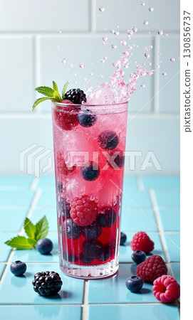 Refreshing Still Life Berry Cocktail in Tall Glass with Splash Refreshing Still Life Berry Cocktail in Tall Glass with Splash 130856737