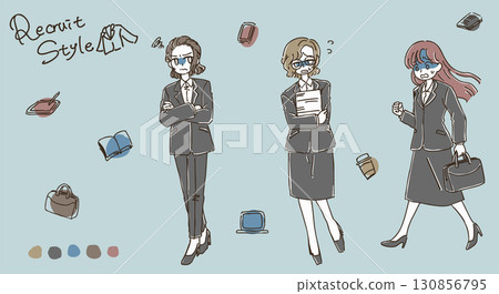 穿著招聘服的女孩的簡單可愛的插圖 130856795