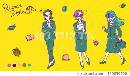 穿著招聘服的女孩的簡單可愛的插圖 130856796