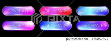 AI Generate glossy button set, futuristic neon glow design for websites or applications, creative user interface elements, modern graphic art for call to action, technology, software, online solutions 130857077