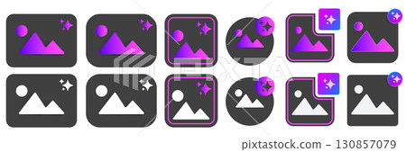 AI picture logo vector button set, modern user interface design for apps and websites, clean graphic art for image generation, creative technology, software, and online solutions AI picture logo vector button set, modern user interface design for apps and websites, clean graphic art for image generation, creative technology, software, and online solutions 130857079