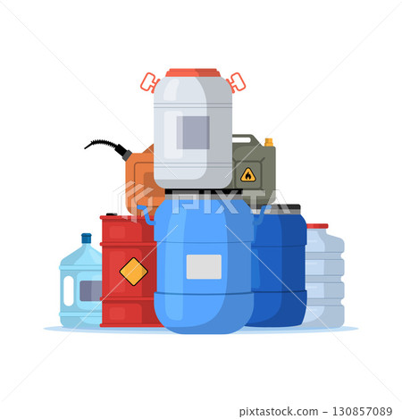Tank. plastic and steel containers for liquids. vector background 130857089