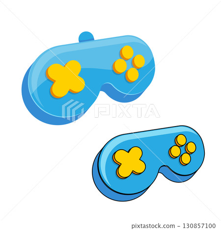 blue cartoon gamepad vector illustration, cute gaming console design for kids, fun graphic element for apps, websites, stickers, labels, creative game development, technology, entertainment 130857100