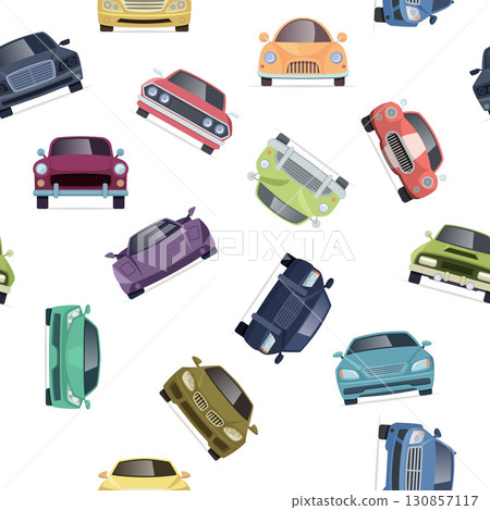 Cars front view. template pattern with different colored cars. vector seamless background Cars front view. template pattern with different colored cars. vector seamless background 130857117