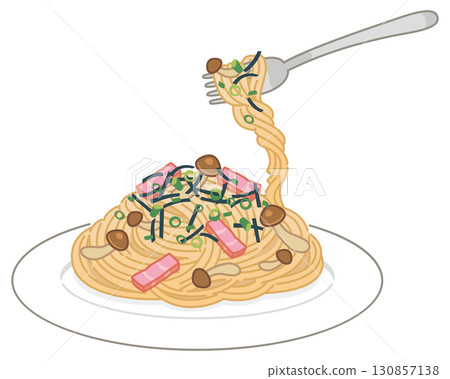 日式蘑菇培根意麵（用叉子舀） 130857138