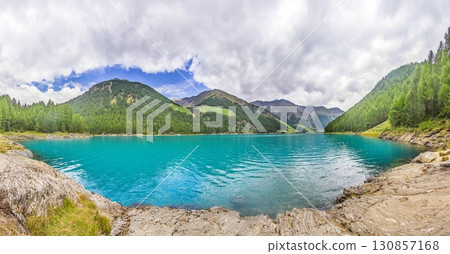 Panorama of turquoise Vernagt reservoir South Tyrol Italy Panorama of turquoise Vernagt reservoir South Tyrol Italy 130857168