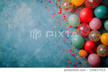 Colorful Balloons and Confetti Create a Festive Atmosphere for Celebrations and Parties 130857415